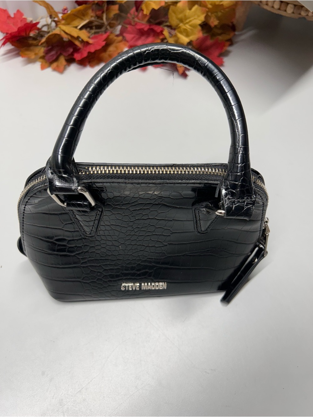 Steve Madden Black Croc-Embossed Mini Satchel